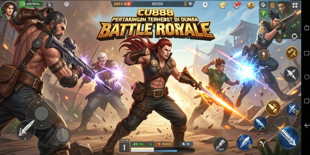 Screenshot gameplay CU888 yang menunjukkan aksi intens Battle Royale.