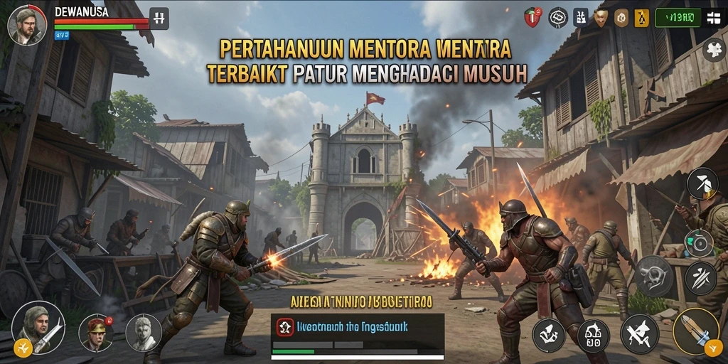 Screenshot gameplay DEWANUSA menunjukkan aksi Tower Defense yang mendebarkan.