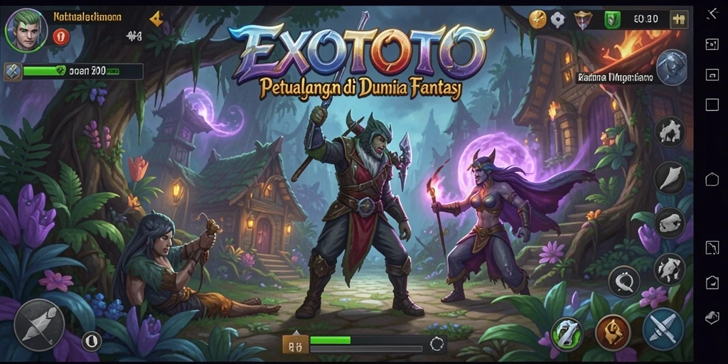 Tampilan gameplay EXOTOTO dengan misi dan tantangan petualangan.