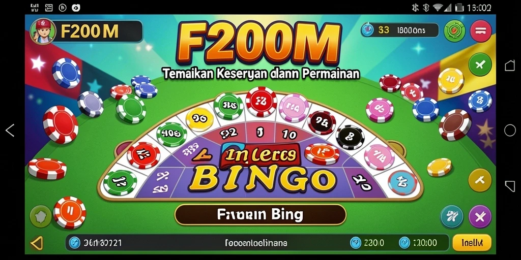 Screenshot F200M menampilkan permainan Bingo yang penuh warna dan interaktif.