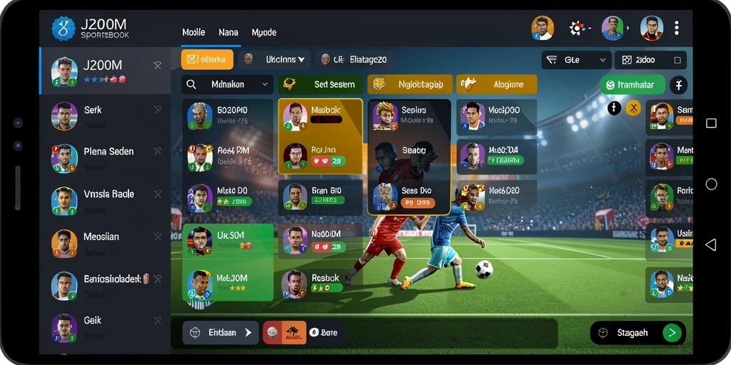 Screenshot utama J200M menunjukkan aktivitas taruhan yang seru.