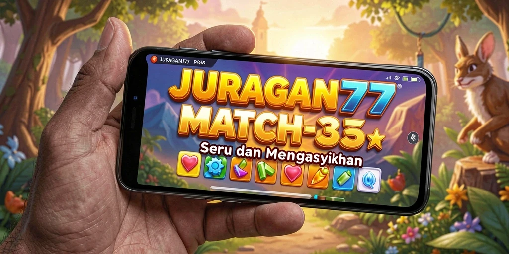 Tampilan gameplay seru JURAGAN77 dalam style Match-3.