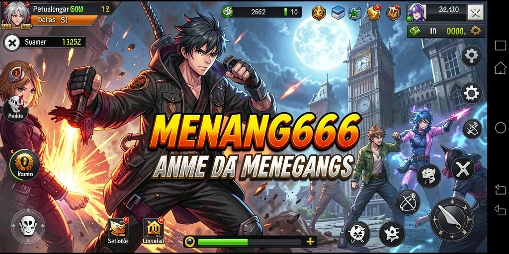 Screenshot gameplay MENANG666 menampilkan pertempuran seru dengan karakter anime.