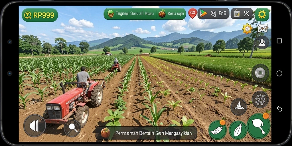 Tampilan gameplay RR999 yang menarik dengan grafis pertanian yang indah.