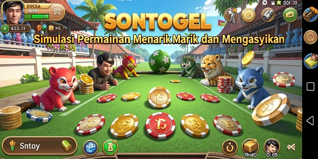 Screenshot utama menunjukkan gameplay seru dan interaksi sosial di SONTOGEL.