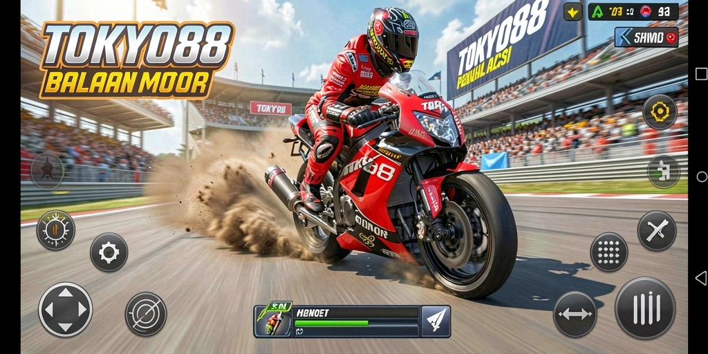 Screenshot gameplay TOKYO88 dengan balapan motor mendebarkan.