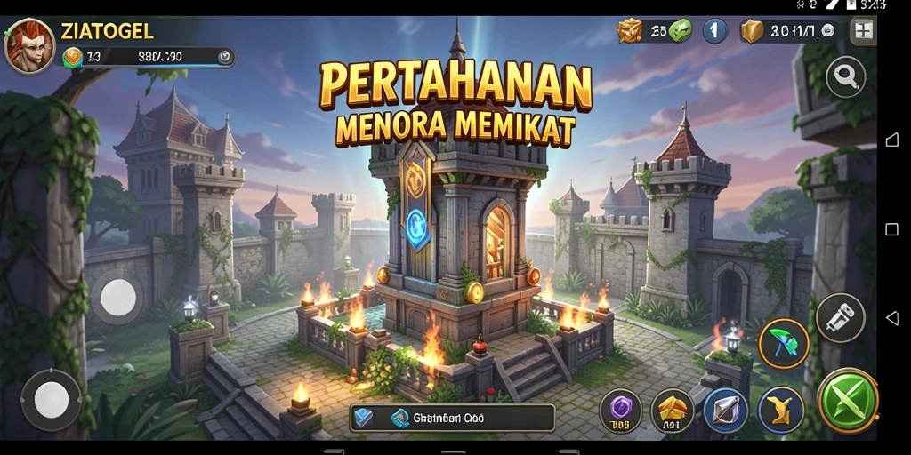 Tangkapan layar menampilkan aksi pertahanan menara yang seru di ZIATOGEL.